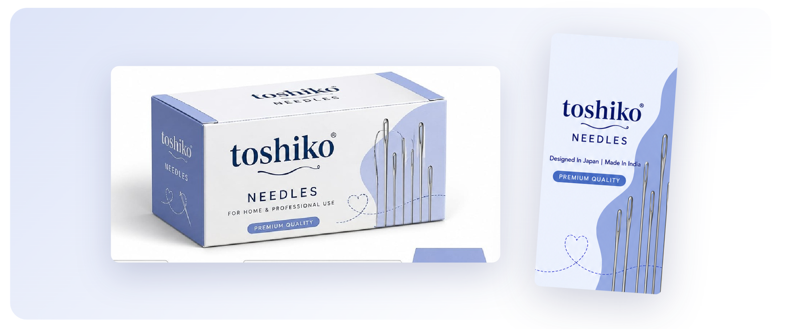 Toshiko Needles retail box and card packaging, front view
